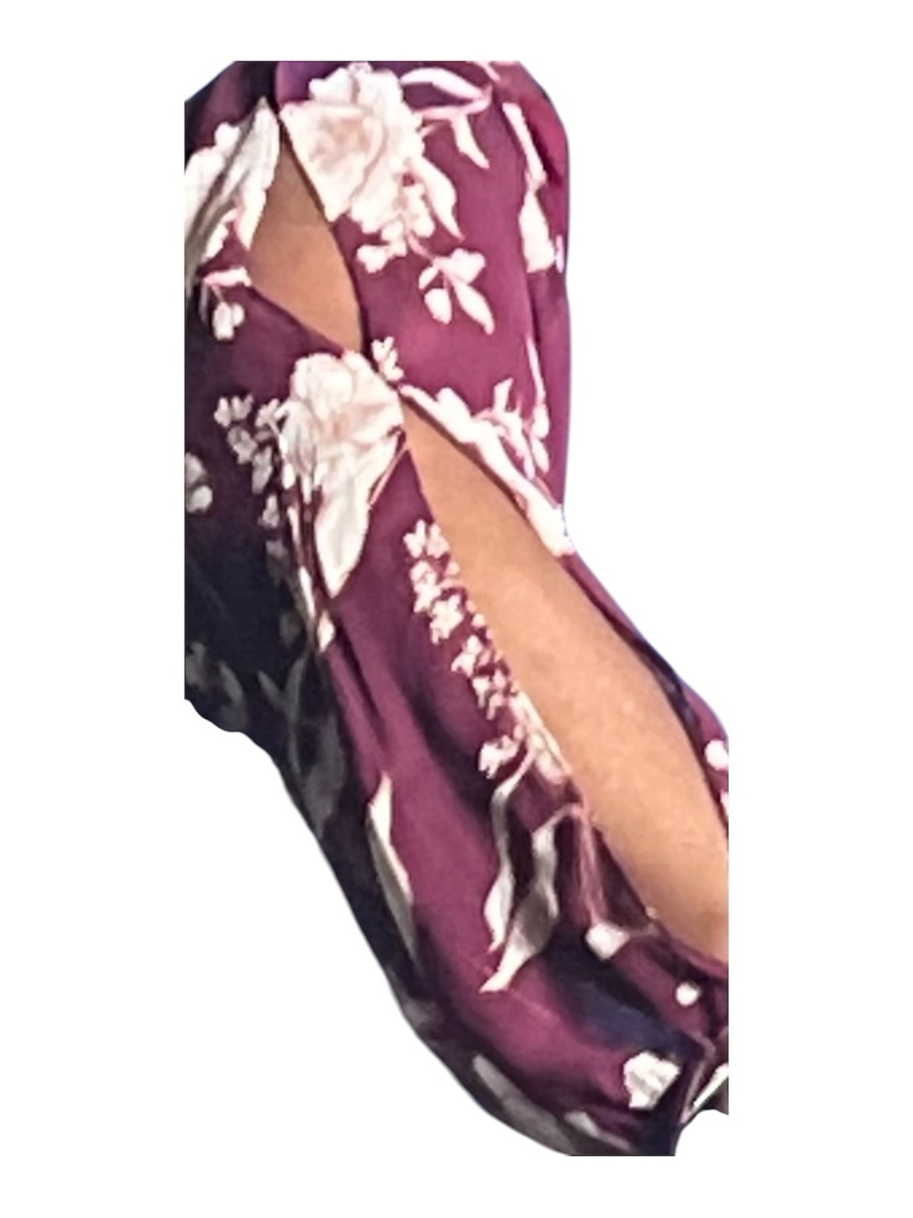 BCX‎ Burgundy Floral Cold-Shoulder Blouse with Cream Flowers, Size L - Picture 6 of 10